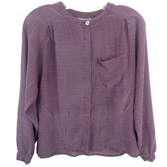 Valerie Stevens Pure Silk Burgundy and Cream Button Up Blouse Shirt - Picture 2 of 5